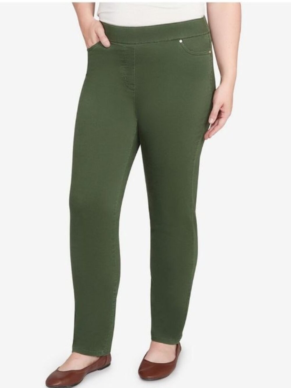 Alfred Dunner Women's Mount Laurel Allure Front Pocket Medium Length Pants 12